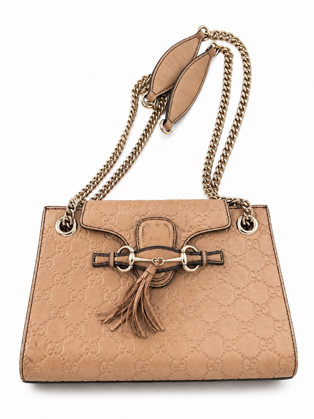 GUCCI • Emily Guccissima •Nude Beige Leather Chain Shoulder Bag • pre owned